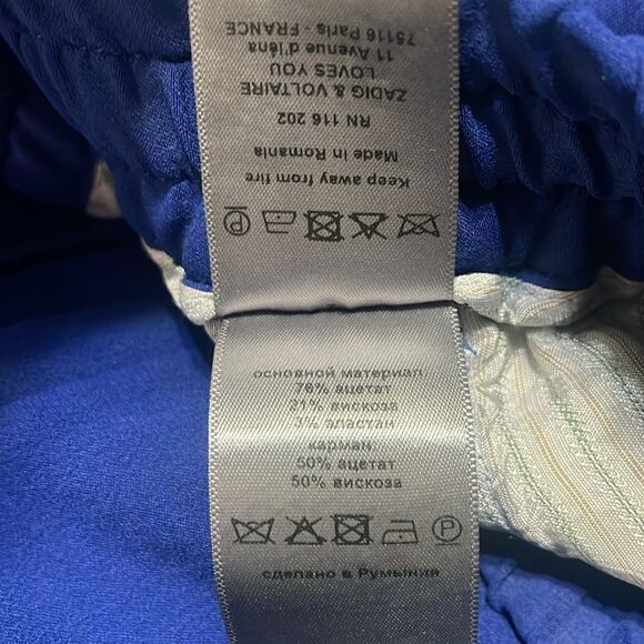 Zadig & Voltaire Parono Crepe Drawstring Trousers Cobalt Blue Size 36 Small - Picture 13 of 13